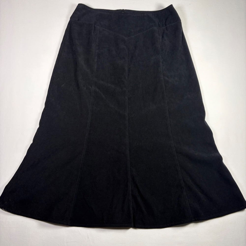 Requirements Faux Suede Panelled Midi Skirt Black A-Line Academia Gothic Sz 10